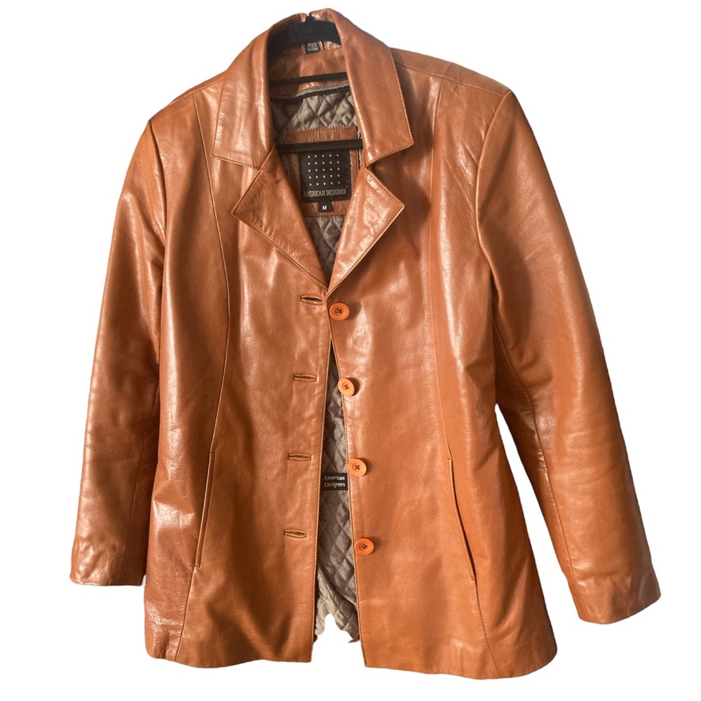 cognac Brown Leather blazer jacket